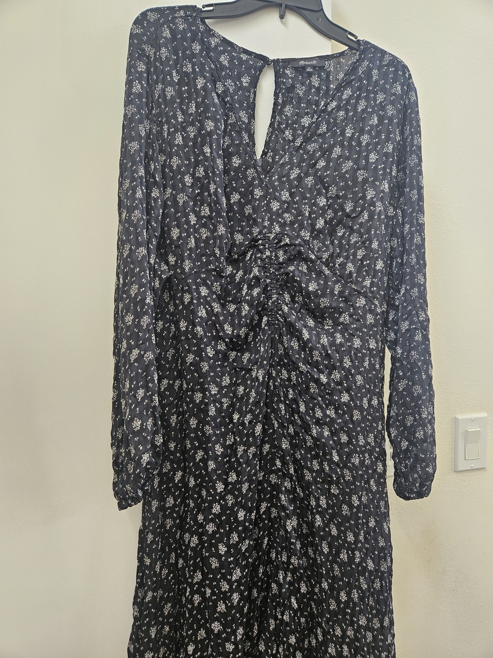 Madewell Black Floral Long Sleeve Midi Dress